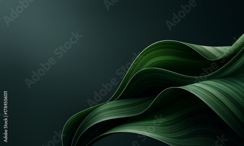 Abstract green smoke flowing with smooth curves and light on a black background for art and design concepts