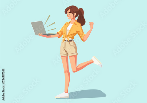 Happy young woman celebrates success