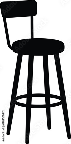 Simple black silhouette of a wooden bar stool with backrest