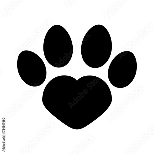 Cute Paw Print with Heart Icon on White Background.