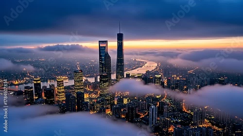 Shanghai Skyline at Dawn - A City Emerging from the Mist.