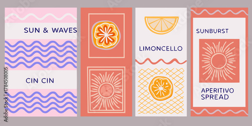 Retro summer vibes with citrus fruits and sun motifs for drinks and aperitivo