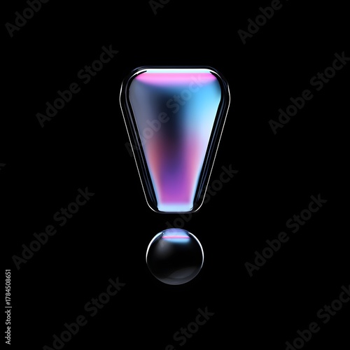 Exclamation Symbol of Abstract Art: A stunning 3D-rendered exclamation mark takes center stage. The symbol glows with an iridescent spectrum of light, exuding an air of sophistication and modernity.