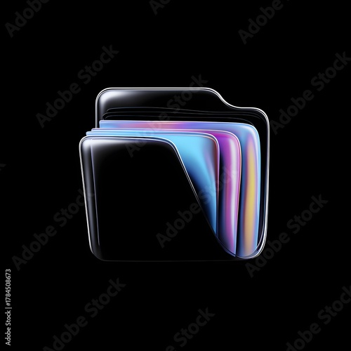 Data Folder Icon: A sleek, modern data folder icon with vibrant, colorful documents or files nestled within, symbolizing organization and information storage, ideal for technology and business themes.