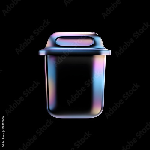 Recycle Bin Hologram: A modern, sleek recycle bin takes center stage, its metallic surface shimmering with a vibrant, holographic effect, hinting at environmental consciousness and waste management.