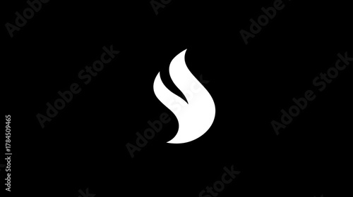 Abstract White Flame Symbol on Black Background. Minimalist Fire Icon Representing Energy, Heat, and Passion. Modern Graphic Element.