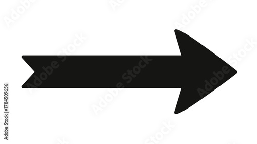 Black arrow pointing right isolated on a white background. Simple directional symbol, navigation icon, forward movement indicator.