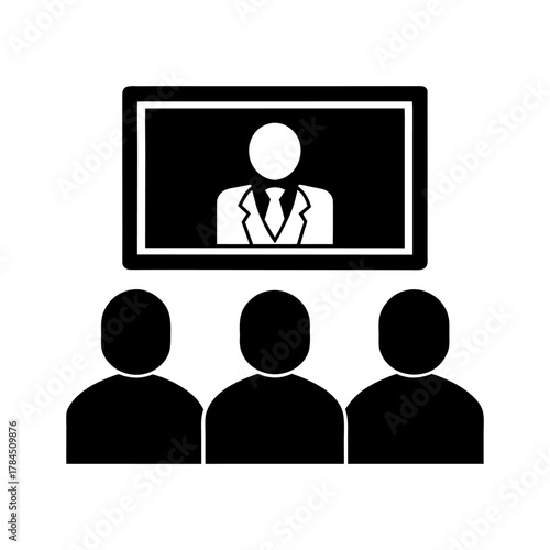 Flat Video Conference Icon for Online Meetings.