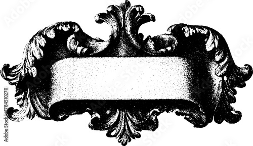 Antique engraving print featuring a decorative silhouette. Elaborate vector illustration with vintage style and classic elements.