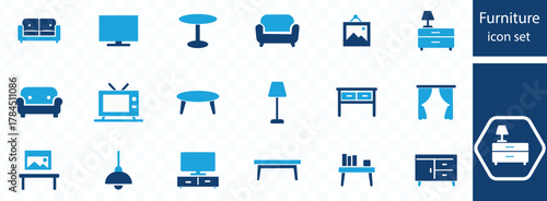  furniture, wardrobe, chair, sofa, desk, and more. Editable stroke. Vector 