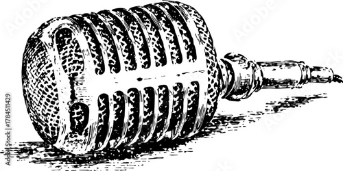Vintage microphone vector illustration. Classic audio recording equipment in black and white style, designed for music and vocal themes.