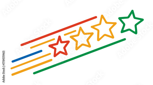 Vibrant four-star graphic with dynamic motion lines, representing quality, success, progress, and achievement.
