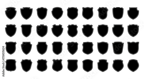 Vector art of collection of diverse shield silhouettes, offering a variety of shapes and styles for design and branding purposes