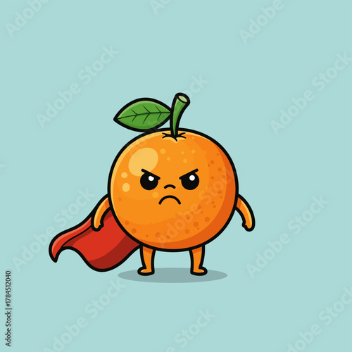 Cartoon Orange Superhero with Cape Ready for Action.