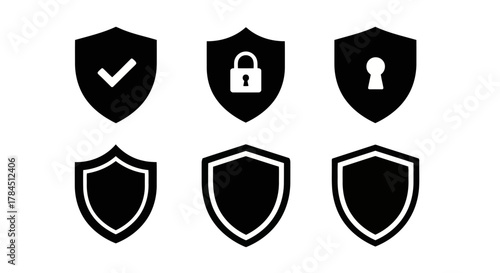 Vector art of shield icon set, representing security, protection, and safety for websites, apps, and graphic design projects