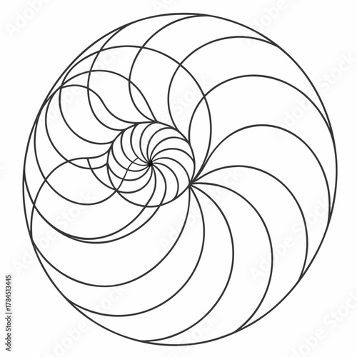 Geometric spiral pattern, fibonacci sequence illustration for mathematical concepts and artistic designs