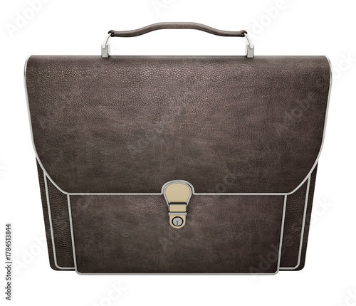 Brown leather briefcase isolated on transparent background. 3D illustration