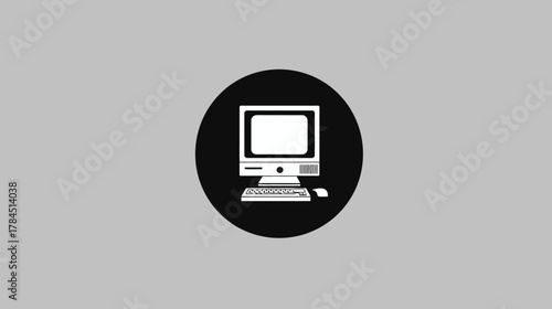 Vintage Computer System Icon with Monitor, Keyboard, and Mouse. Retro PC Technology Flat Design Symbol