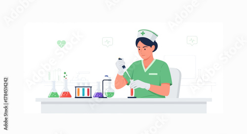 A medical professional conducting scientific research in a laboratory environment carefully