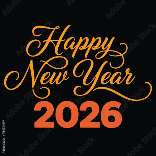 Elegant golden calligraphy design announces a happy new year 2026