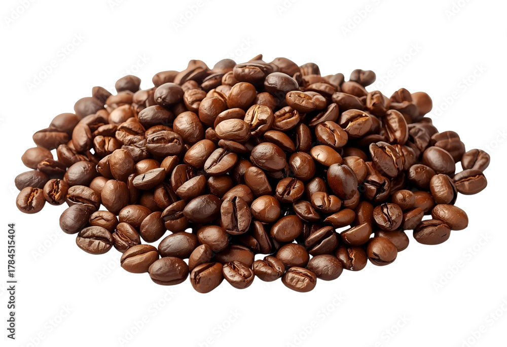 Naklejka premium Pile of roasted coffee beans arranged for freshness and aroma.