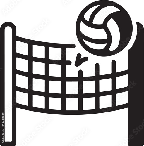 Volleyball vector icon showing a ball flying over the net during a game or practice session