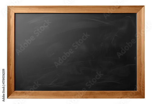 Empty black chalkboard with vintage wooden frame for school use.
