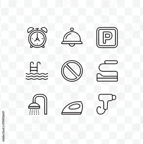 Hotel Amenity Line Icon Set for Hospitality