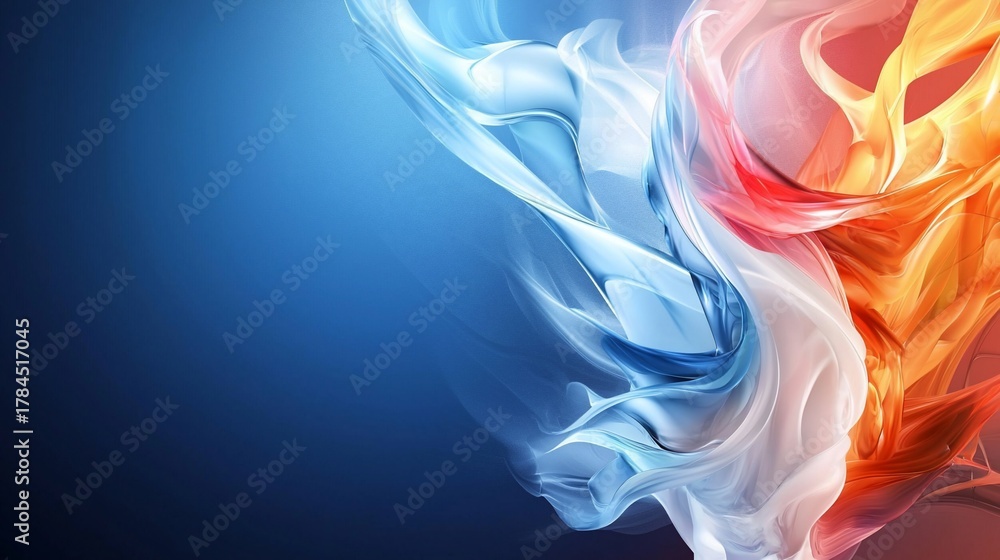 Obraz premium Abstract Fluidity Dynamic Blue White and Orange Swirls on Gradient Background.