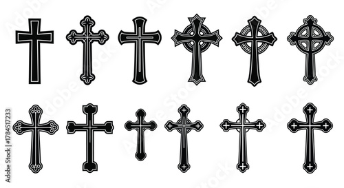 Vector art of collection of christian crosses this set features various designs and styles of crosses, symbolizing faith and spirituality