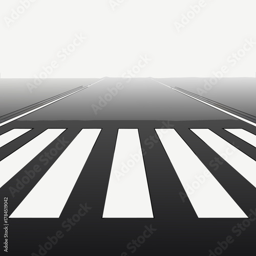 Modern pedestrian crossing leads to open road towards bright horizon