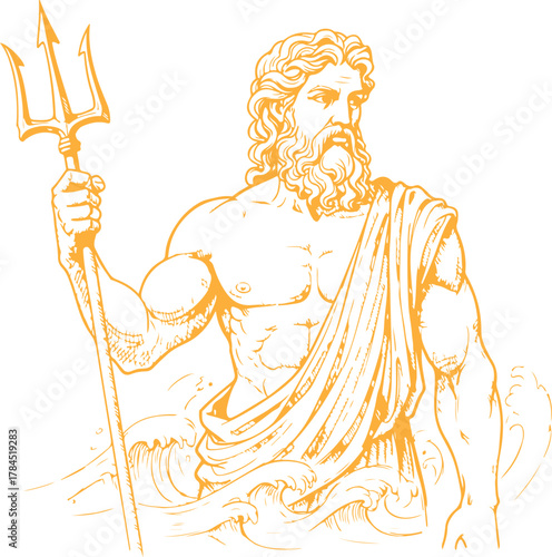 Illustration of a powerful male figure holding a trident vector