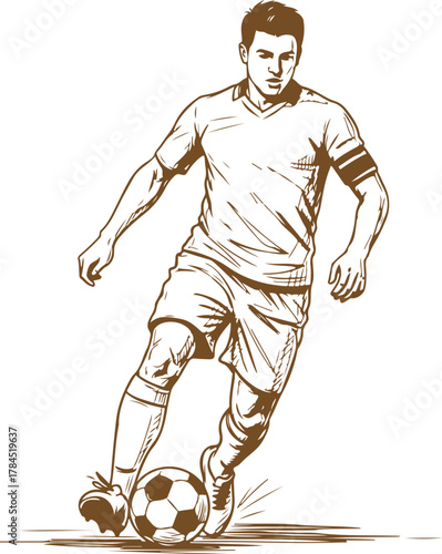 Dynamic sketch of a soccer player dribbling a ball vector illustration