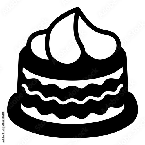 Chocolate candy with cream and layers of milk chocolate solid icon, desert sweets concept. Vector graphics. Candy sign on white background, style icon mobile or web design.