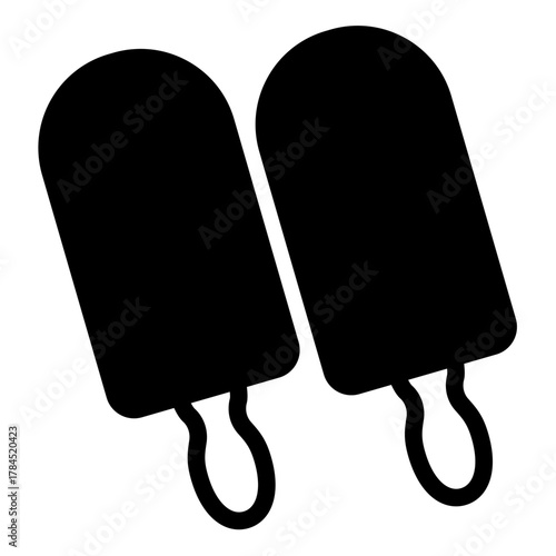 Two fruit ice creams on stick solid icon, desert sweets concept. Vector graphics. Icecream sign on white background, style icon mobile or web design.