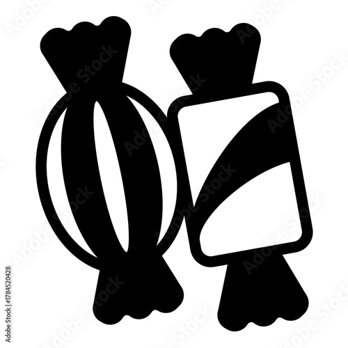 Two candies solid icon, desert sweets concept. Vector graphics. Chocolate and lollipop candy pair sign on white background, style icon mobile or web design.