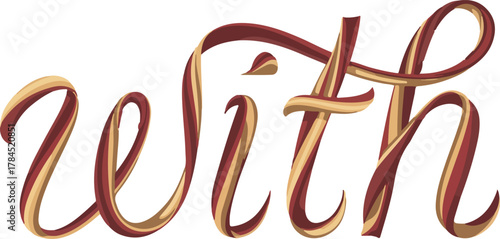 Word 'with' vector rendered with a layered ribbon-like appearance in shades of red and gold on a solid black background