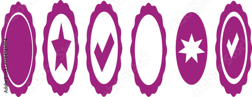 Badge ribbon icon set.Quality certify badge icon. Qualification certificate medal. Quality award ribbon sign set isolated on white background.Ribbon, Badges with star,Illustration.