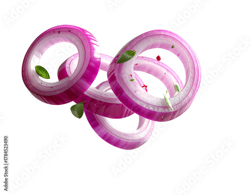  Fresh Onion Rings in Motion with Culinary Kitchen Elements