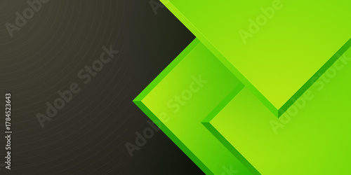 Abstract papercut 3D square background with colorful green element shapes on dark color background. Simple overlap theme design.