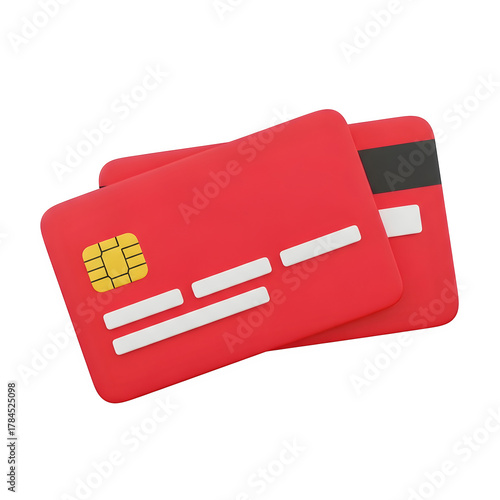 3d icon of two red credit cards are stacked on top of each other isolated on transparent background