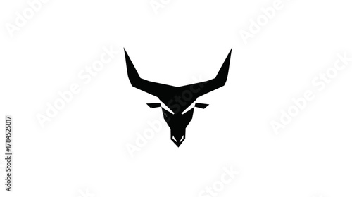 Powerful minimalist black bull head silhouette logo design. Strong animal symbol for business, finance, and strength concepts.