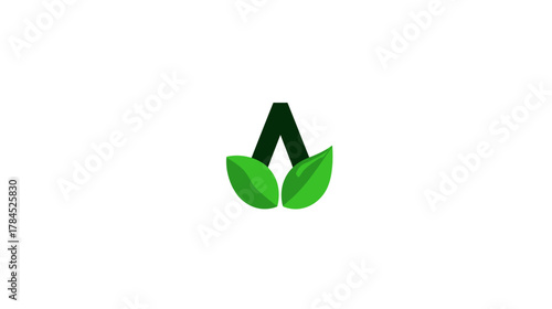 Minimalist green letter A logo with two fresh leaves, symbolizing nature, growth, and eco-friendly concepts