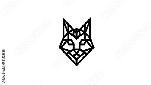 Abstract geometric fox head line art on white background, modern minimalist animal design, polygonal style illustration