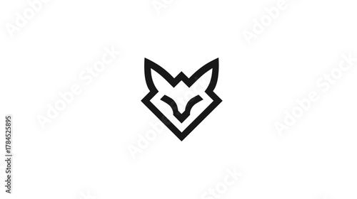 Modern minimalist geometric line art fox head logo design. Stylized outline illustration of a cunning wild animal face.