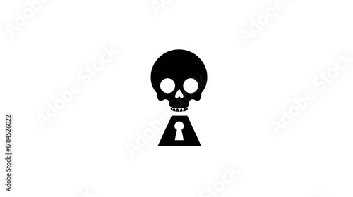 Black skull and keyhole graphic illustration representing mystery, danger, secrets, security, and unlocking knowledge.