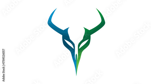 Modern abstract stylized horned animal head logo concept with blue and green gradient, geometric vector design element
