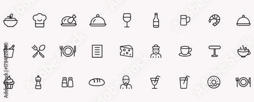 Gourmet Line Icons Pack – Minimal Food, Chef, Dining & Restaurant Vector Symbols