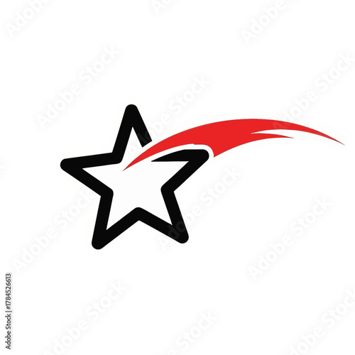 Shooting star vector icon with a red motion trail. A minimalist symbol for success and achievement. Modern flat design logo element