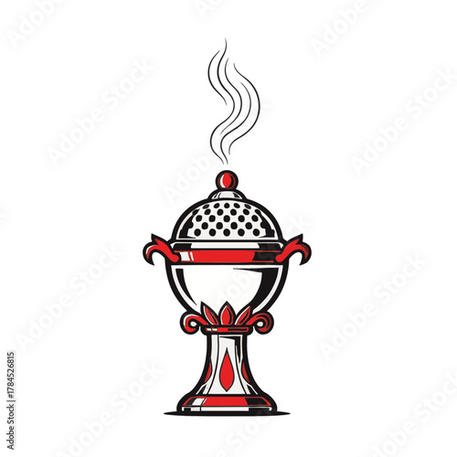 Ornate Arabic incense burner vector icon. Traditional Mabkhara symbol for bakhoor and frankincense. Stylized graphic illustration isolated on a transparent background.